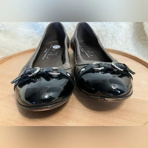 AGL Monika Cap Toe Ballet Flats Copper &amp; Patent Leather Buckle Accent Sz 38/Us 8