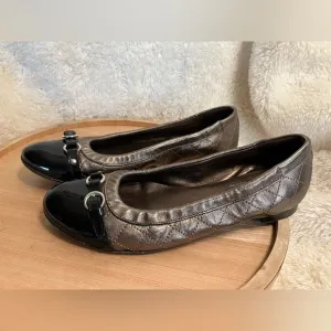 AGL Monika Cap Toe Ballet Flats Copper &amp; Patent Leather Buckle Accent Sz 38/Us 8