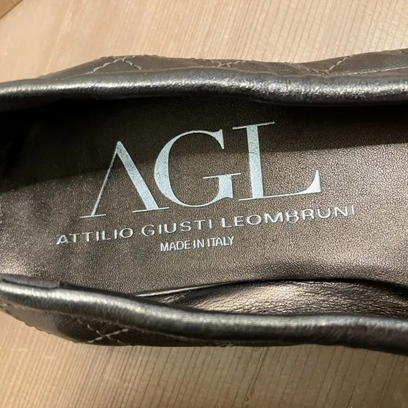 AGL Monika Cap Toe Ballet Flats Copper &amp; Patent Leather Buckle Accent Sz 38/Us 8