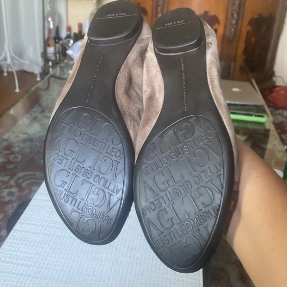 AGL Monika Gray Sued Metallic Alligator Toe Ballet Flats size 37.5 EUR /8.5 US
