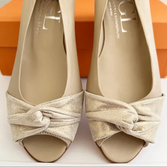 AGL Peep Leather Toe Twist Knot Micro Wedge Shoes