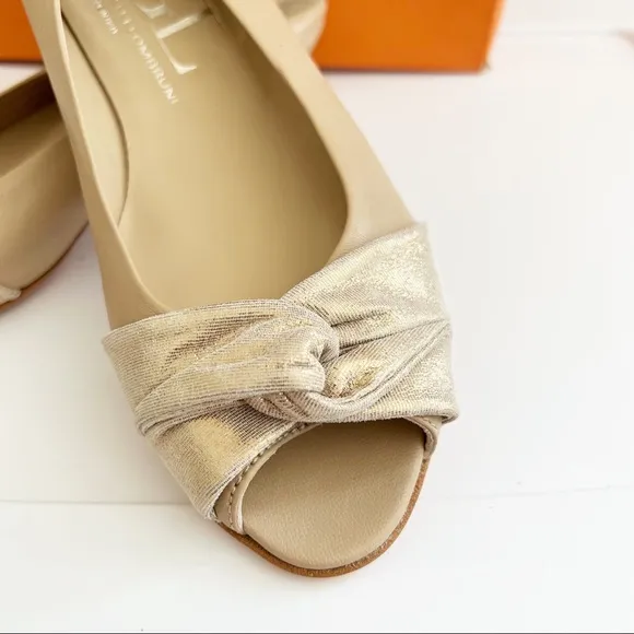 AGL Peep Leather Toe Twist Knot Micro Wedge Shoes