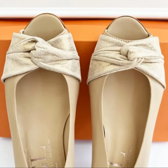 AGL Peep Leather Toe Twist Knot Micro Wedge Shoes