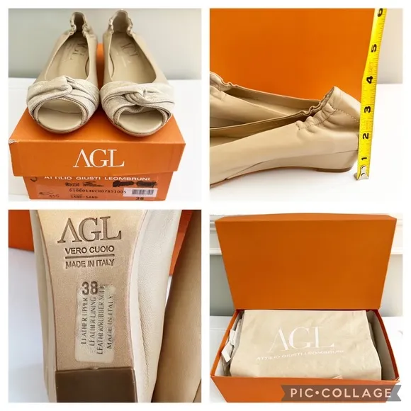 AGL Peep Leather Toe Twist Knot Micro Wedge Shoes