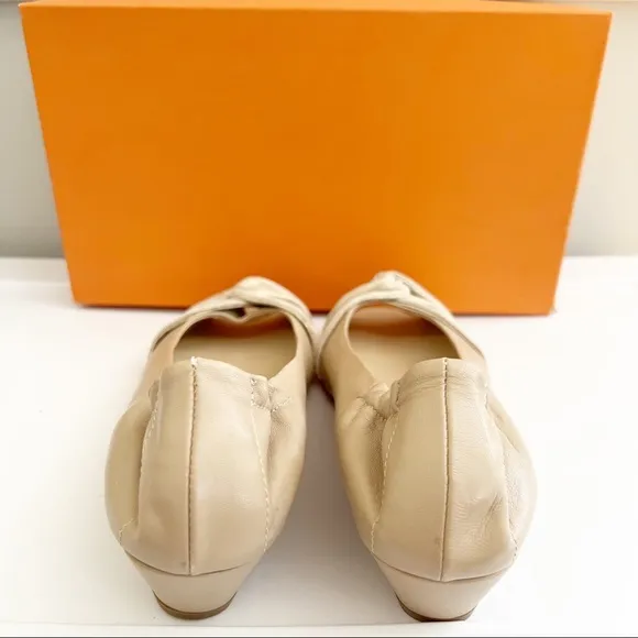 AGL Peep Leather Toe Twist Knot Micro Wedge Shoes