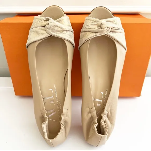 AGL Peep Leather Toe Twist Knot Micro Wedge Shoes