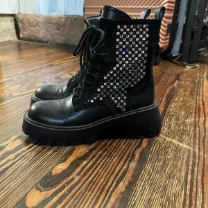AKIRA Black RHINESTONE Women's combat Boots