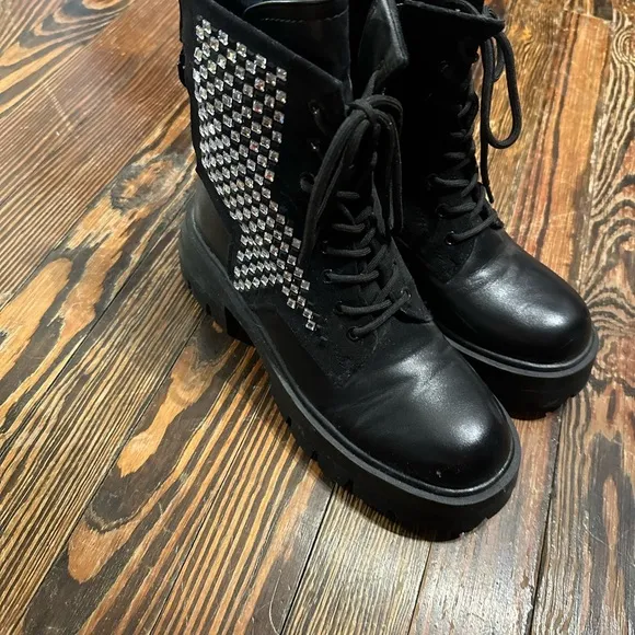 AKIRA Black RHINESTONE Women's combat Boots