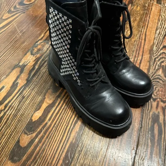 AKIRA Black RHINESTONE Women's combat Boots