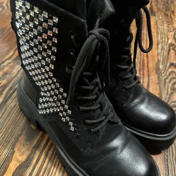 AKIRA Black RHINESTONE Women's combat Boots