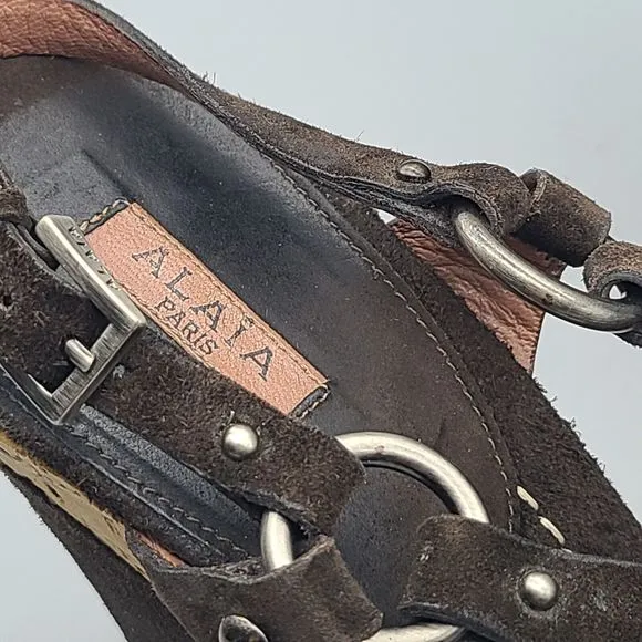 Alaia Platform Wedge Sandals cork Open Toe brown Suede studs Sz EUR 39 8.5-9