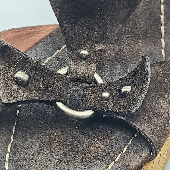 Alaia Platform Wedge Sandals cork Open Toe brown Suede studs Sz EUR 39 8.5-9