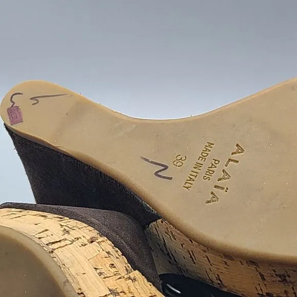Alaia Platform Wedge Sandals cork Open Toe brown Suede studs Sz EUR 39 8.5-9