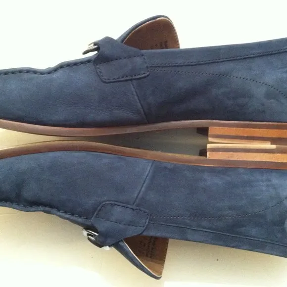 ALDO MENS PRE-OWNED BLUE LEATHER SUEDE SLIP-ON LOAFERS DRESS SHOES SIZE: 11M