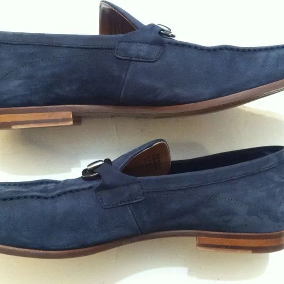 ALDO MENS PRE-OWNED BLUE LEATHER SUEDE SLIP-ON LOAFERS DRESS SHOES SIZE: 11M