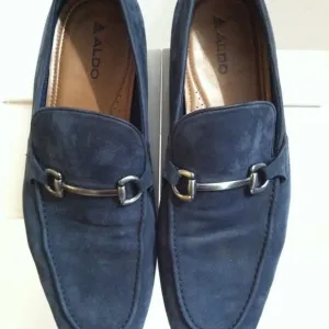 ALDO MENS PRE-OWNED BLUE LEATHER SUEDE SLIP-ON LOAFERS DRESS SHOES SIZE: 11M