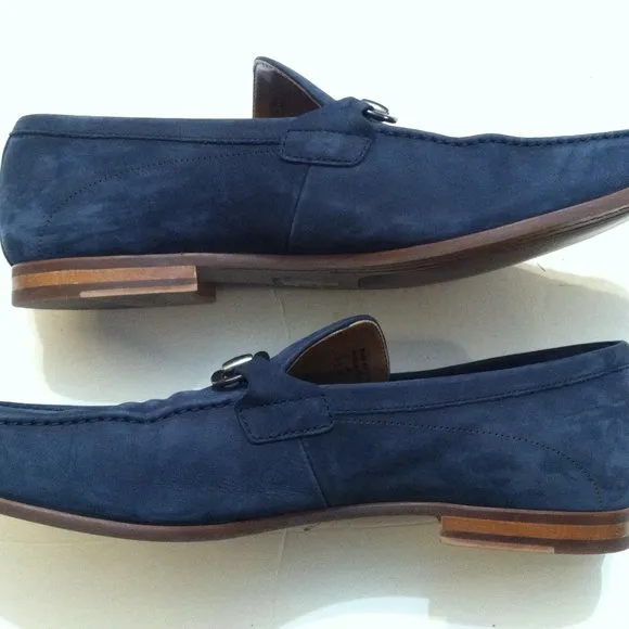 ALDO MENS PRE-OWNED BLUE LEATHER SUEDE SLIP-ON LOAFERS DRESS SHOES SIZE: 11M