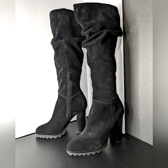 Aldo NWOT Gigondra 8 black suede slouch knee high chunk heel sexy boots