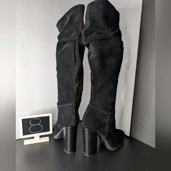 Aldo NWOT Gigondra 8 black suede slouch knee high chunk heel sexy boots
