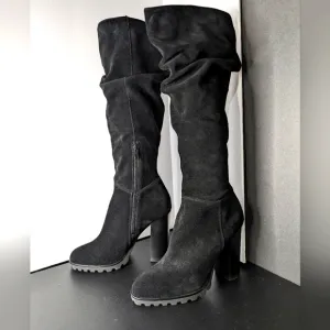 Aldo NWOT Gigondra 8 black suede slouch knee high chunk heel sexy boots