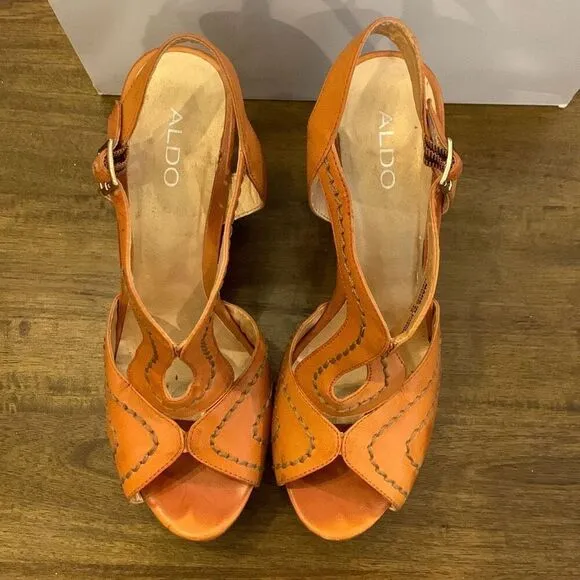 ALDO Orange Chunky Cork Platform Sandals Women’s Size 9.5