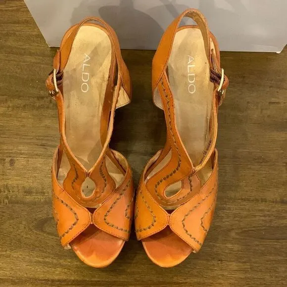 ALDO Orange Chunky Cork Platform Sandals Women’s Size 9.5