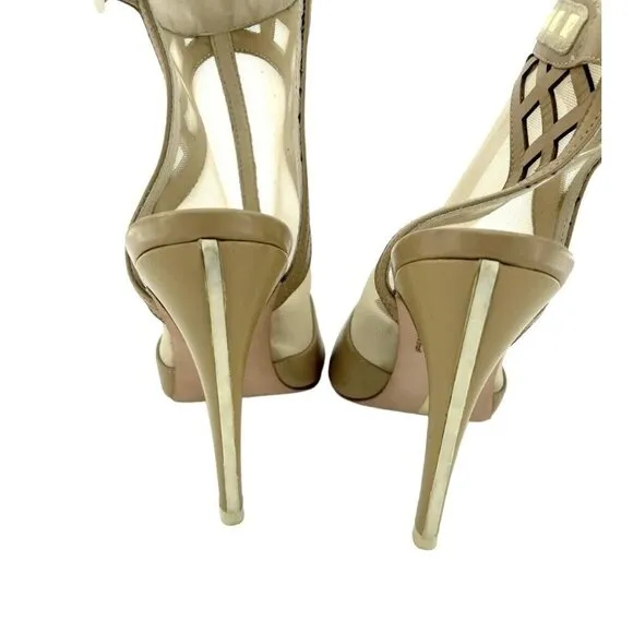 Alepel Fit Pumps Champagne Leather and Mesh Studded Stiletto Shoes SZ 7 New