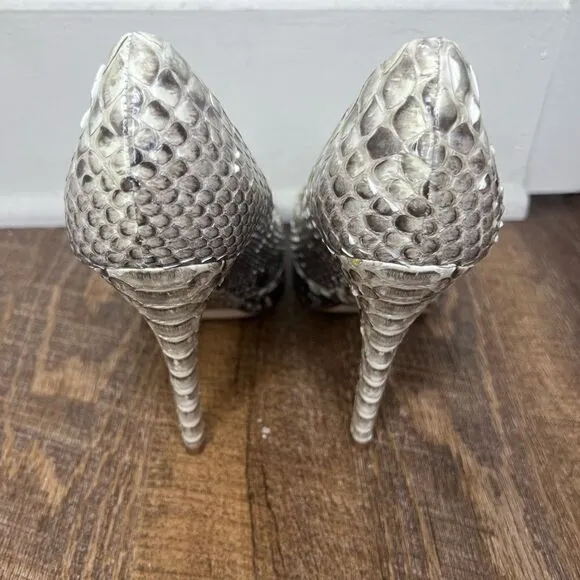 Alexandre Birman Black/Gray Snakeskin Peep Toe Heels Size 7.5