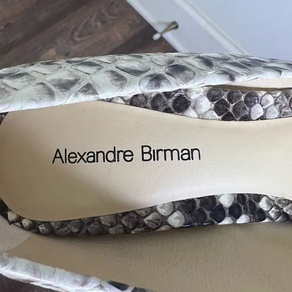 Alexandre Birman Black/Gray Snakeskin Peep Toe Heels Size 7.5