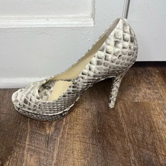 Alexandre Birman Black/Gray Snakeskin Peep Toe Heels Size 7.5