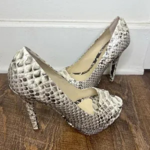 Alexandre Birman Black/Gray Snakeskin Peep Toe Heels Size 7.5
