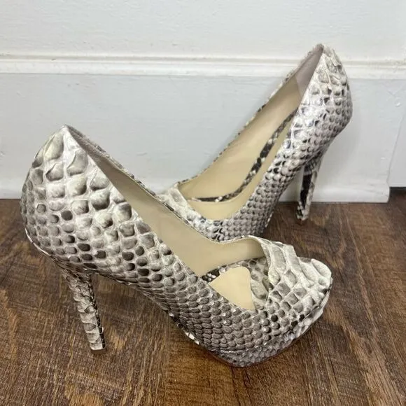 Alexandre Birman Black/Gray Snakeskin Peep Toe Heels Size 7.5