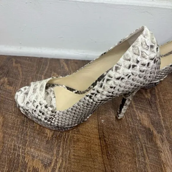 Alexandre Birman Black/Gray Snakeskin Peep Toe Heels Size 7.5