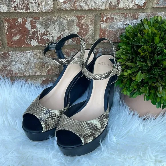 ALEXANDRE BIRMAN Leather Animal Print Tan &amp; Brown Sandals Sz EUR.40, US 9/9.5