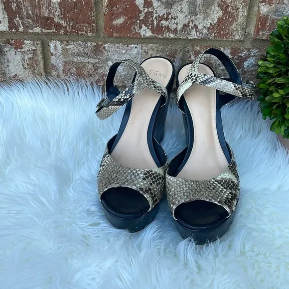 ALEXANDRE BIRMAN Leather Animal Print Tan &amp; Brown Sandals Sz EUR.40, US 9/9.5