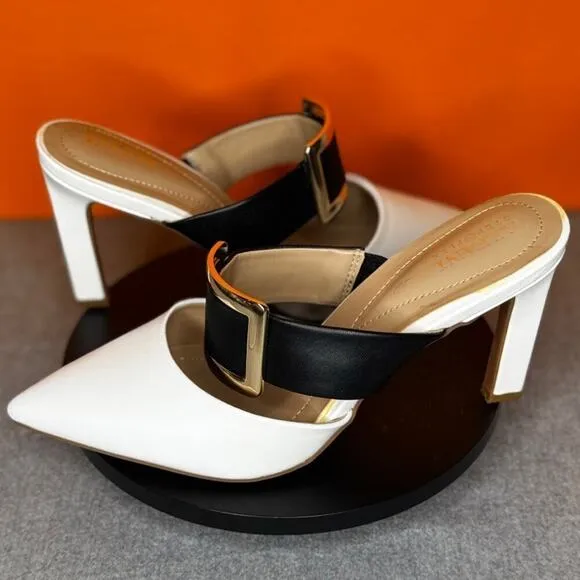 Alfani Sima Faux Leather Slip-On Pumps Black Gold Buckle Size 8.5