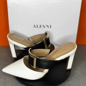 Alfani Sima Faux Leather Slip-On Pumps Black Gold Buckle Size 8.5