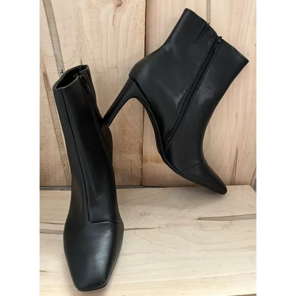 Alfani Womens Terrie Zipper Block Heel Square Toe Ankle Boots Smooth Black 11M