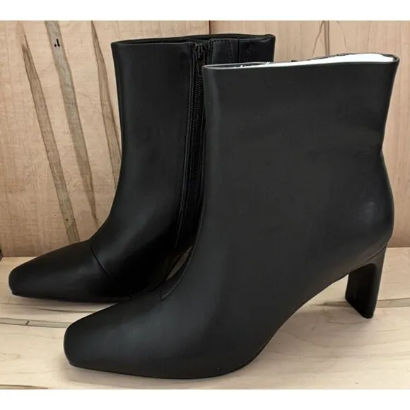 Alfani Womens Terrie Zipper Block Heel Square Toe Ankle Boots Smooth Black 11M