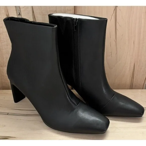 Alfani Womens Terrie Zipper Block Heel Square Toe Ankle Boots Smooth Black 11M