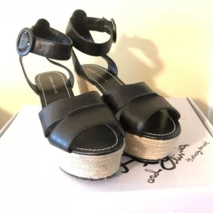 Alice &amp; Olivia Black Sandal Wedge Platform Espadrille New 9