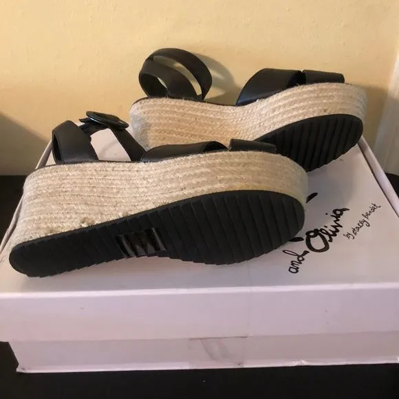 Alice &amp; Olivia Black Sandal Wedge Platform Espadrille New 9