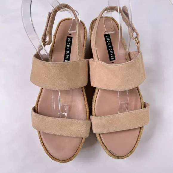 Alice and Olivia Anastasia Blush Pink Suede Platform Espadrille Sandals Size 40