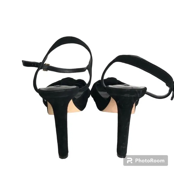 Alice   Olivia Bailee Black Suede Knotted Platform Heeled Sandals Women's