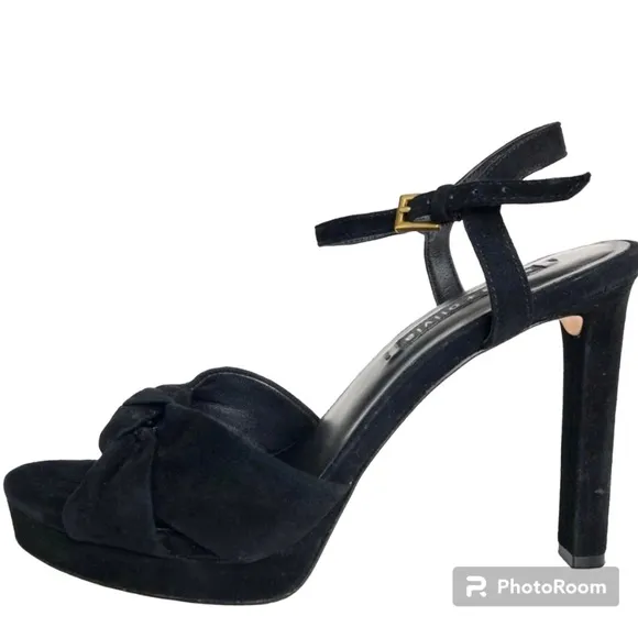 Alice   Olivia Bailee Black Suede Knotted Platform Heeled Sandals Women's