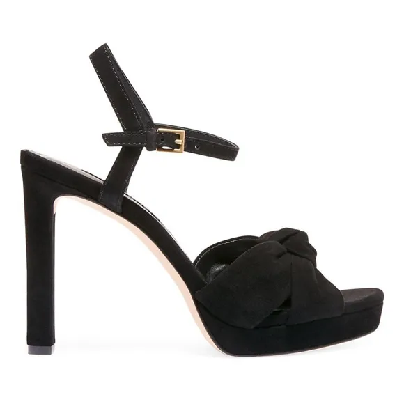 Alice   Olivia Bailee Black Suede Knotted Platform Heeled Sandals Women's