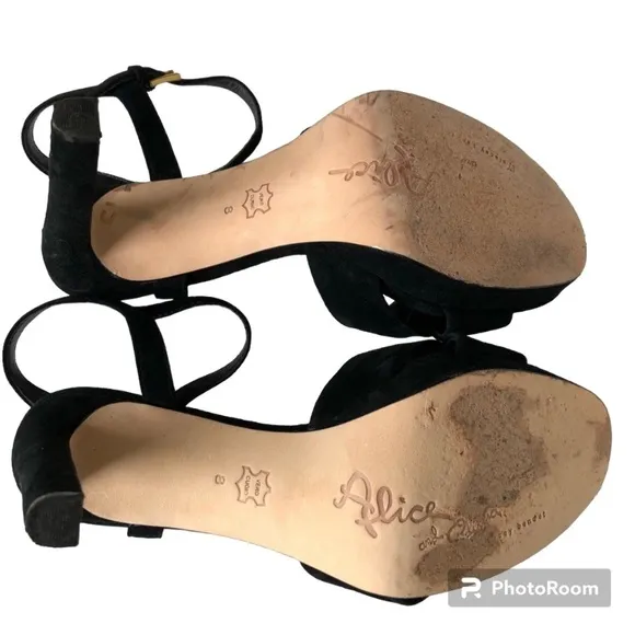 Alice   Olivia Bailee Black Suede Knotted Platform Heeled Sandals Women's