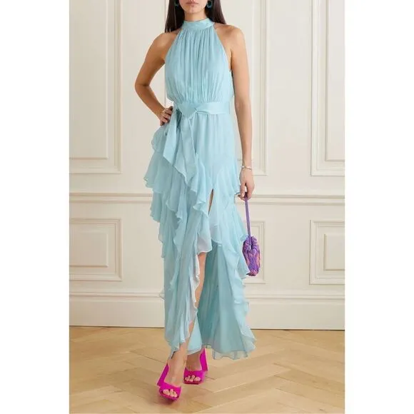 ALICE   OLIVIA Emelia pleated silk halterneck maxi dress