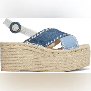 Alice   Olivia Fayen Color-block Denim Espadrille Platform Sandals