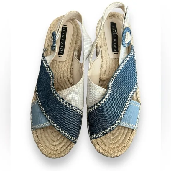 Alice   Olivia Fayen Color-block Denim Espadrille Platform Sandals